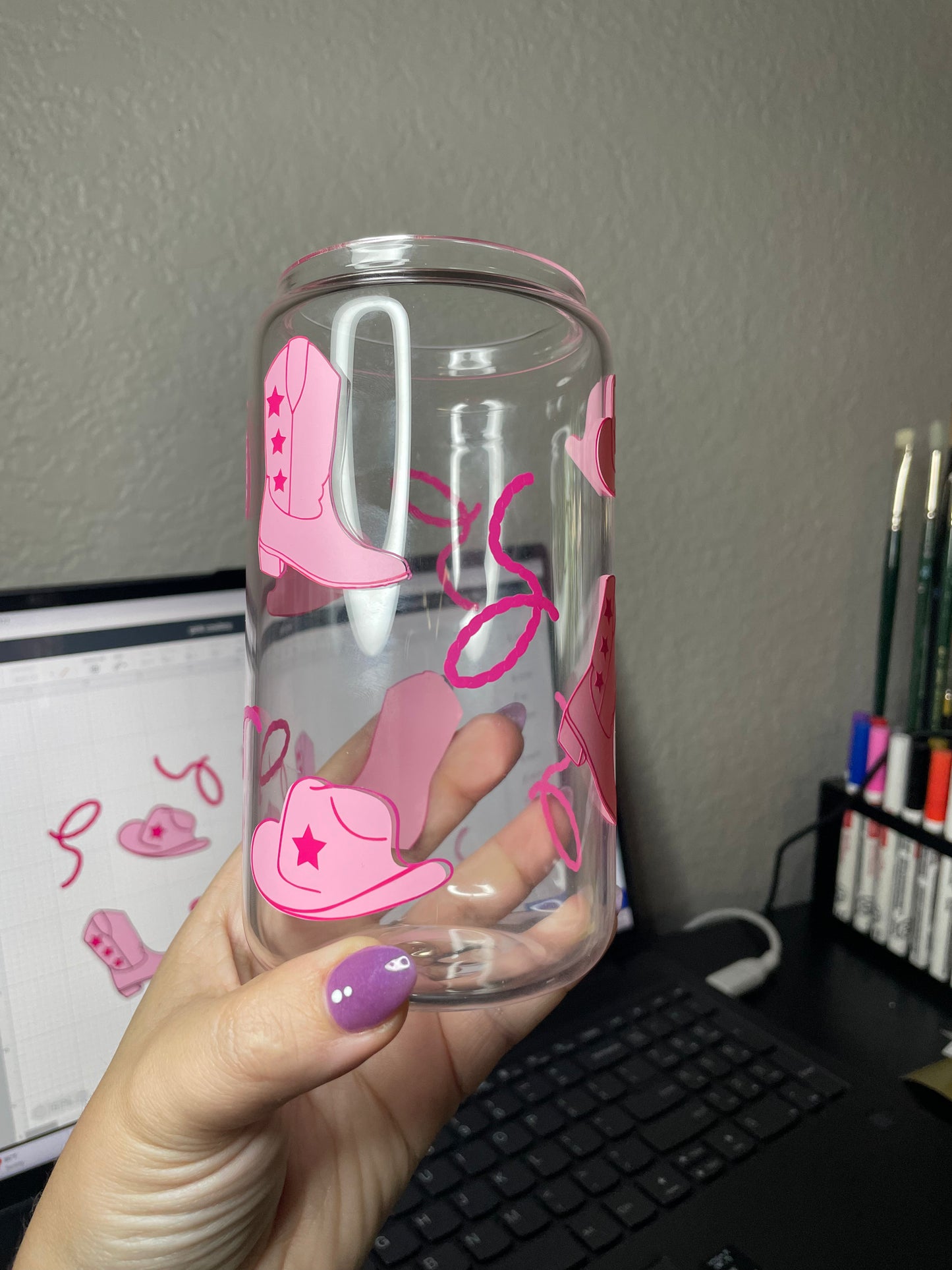 Pink Star Cowboy / Cowgirl Glass Cup