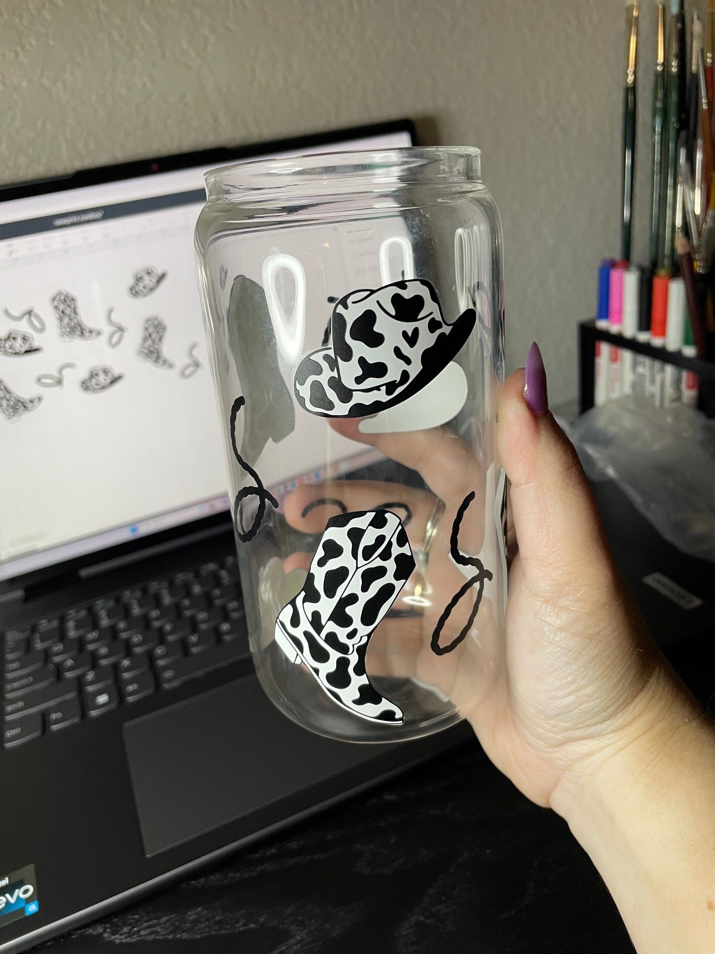 Cow Print Cowboy / Cowgirl Glass Cup