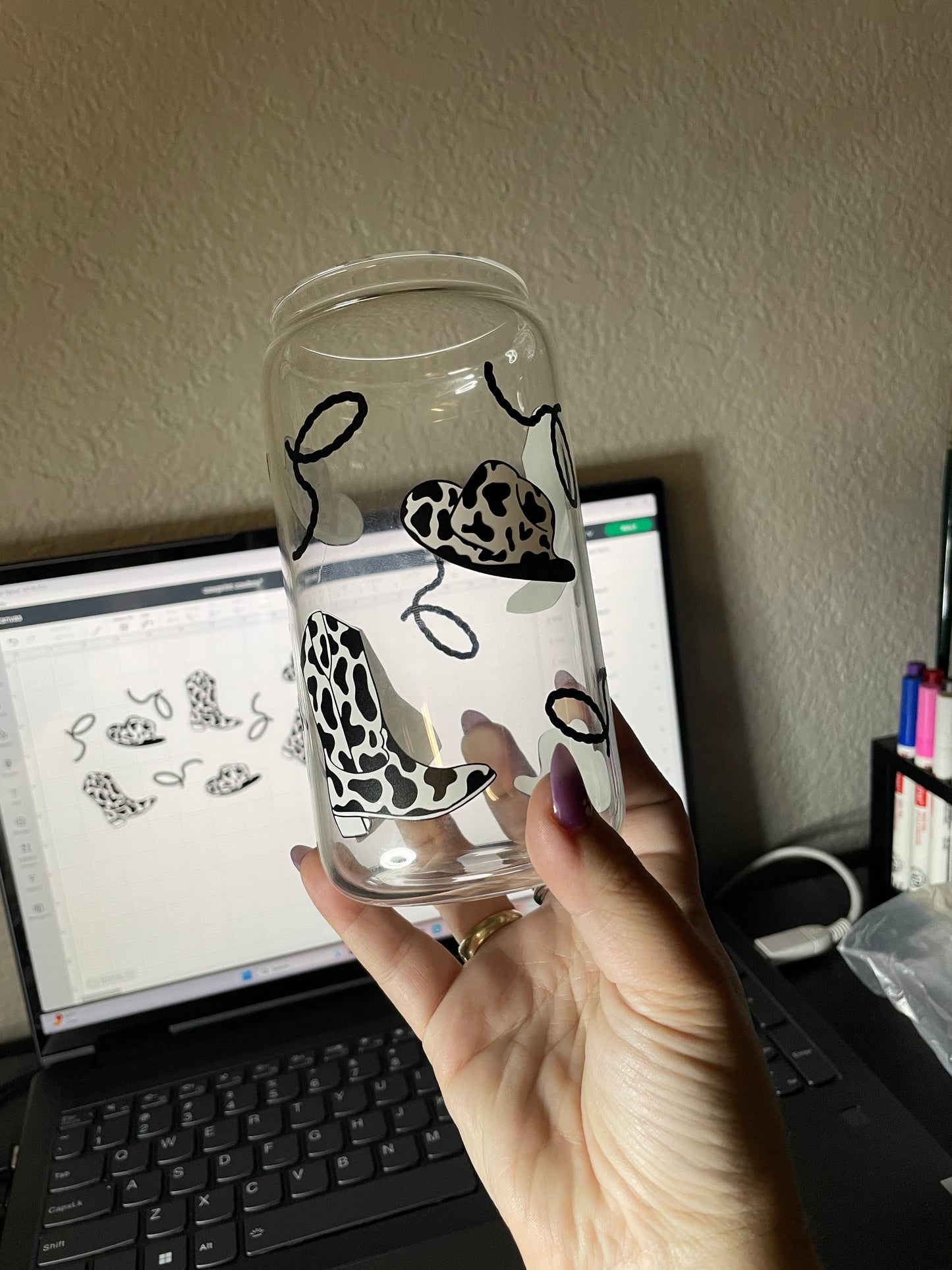 Cow Print Cowboy / Cowgirl Glass Cup