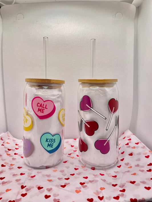 Candy Hearts & Lollipops Glass Cups